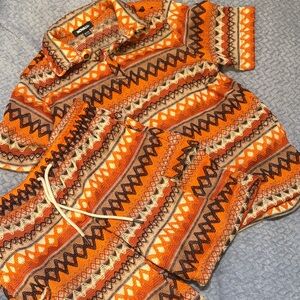 Vintage Style Orange Knit Sweater Short Set
